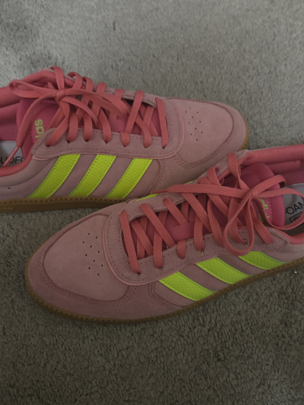 adidas Pink Suede Sneakers with Neon Yellow Stripes - Picture 4 of 5